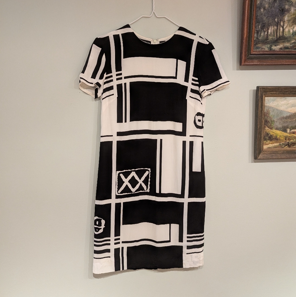 Vintage 90s Liz Claiborne Modern Colorblock Short Shift Dress 4 Black White 176
